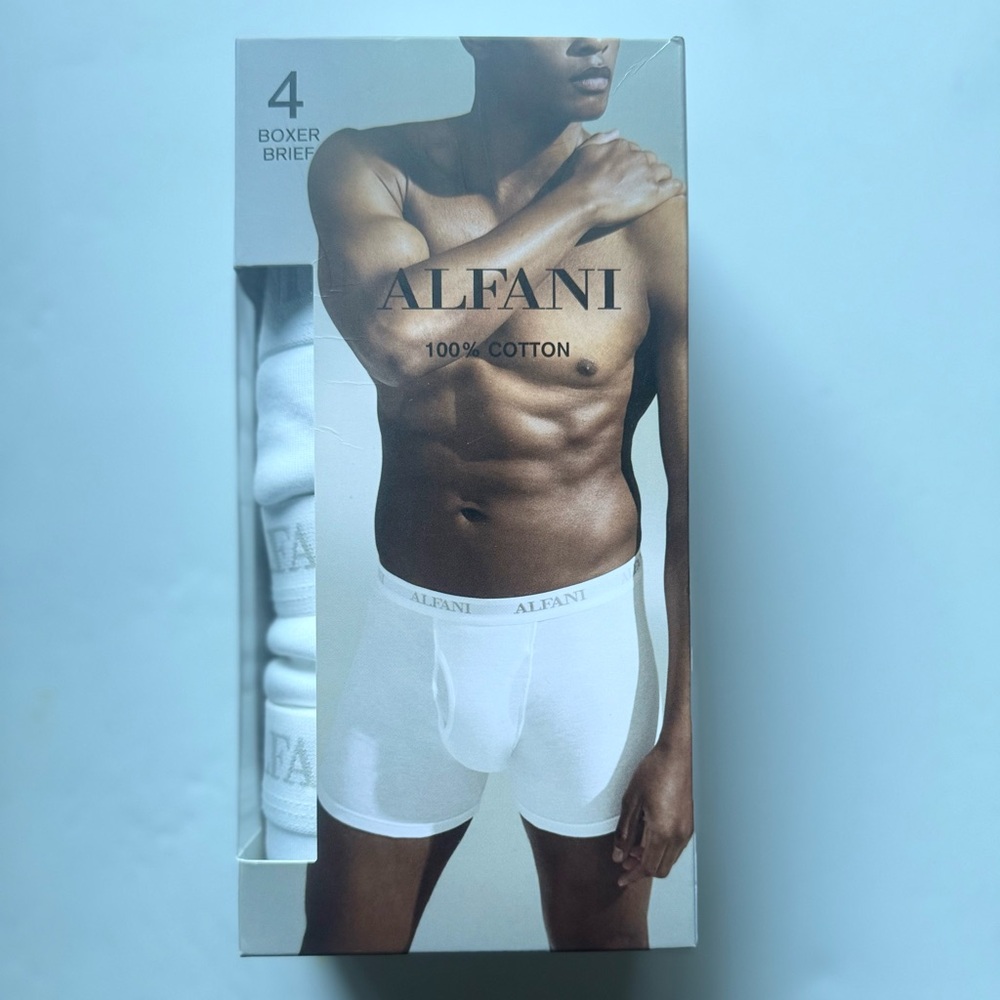Alfani Men's 100% Cotton Boxer Briefs - White 4 Pack